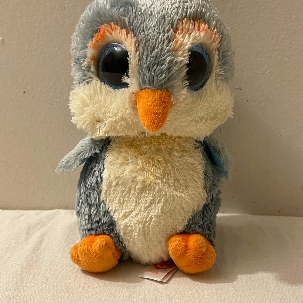 Ty Beanie Boos Fisher Penguin Plush Big Eyes Glitter Eyes Stuffed Animal Toy